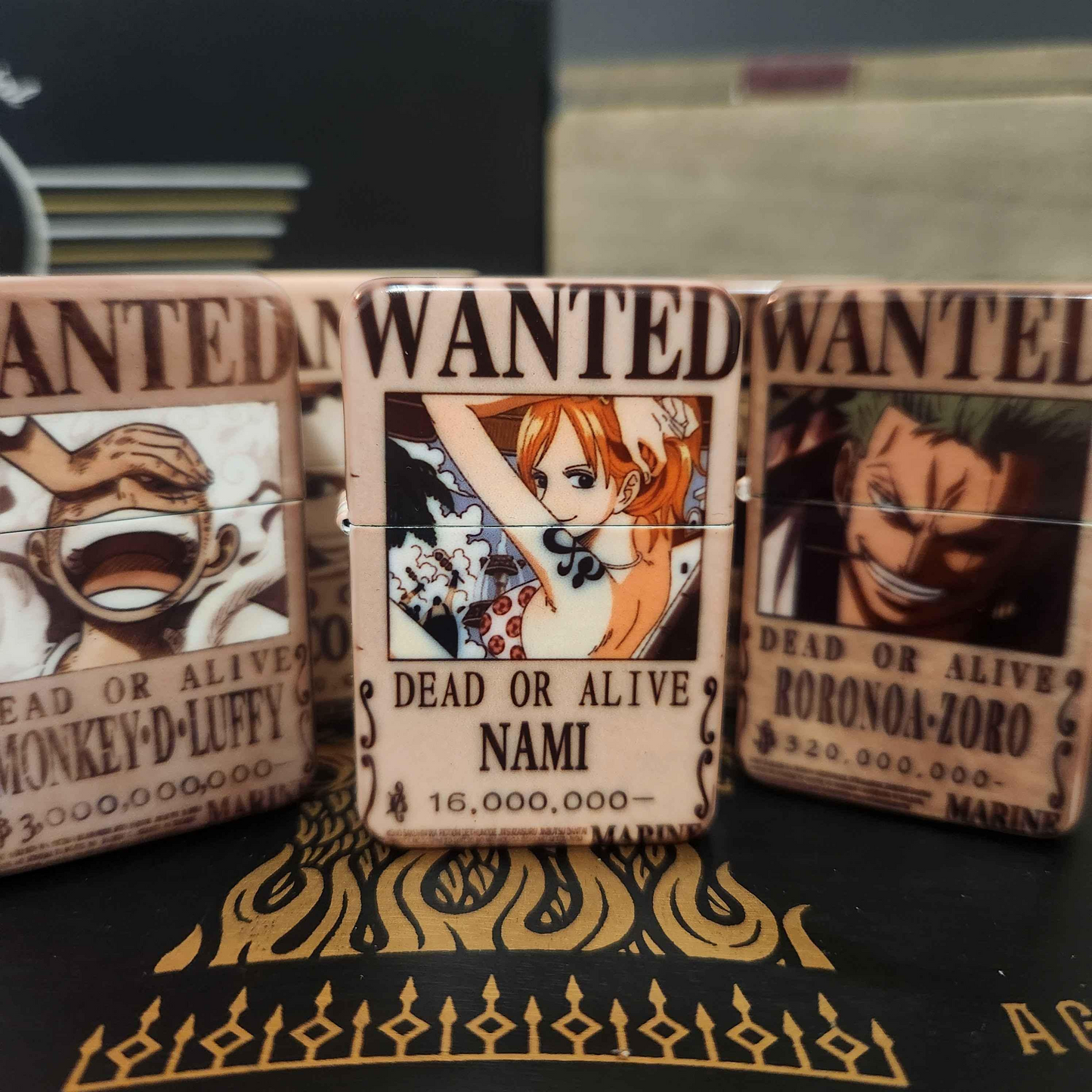 One Piece Custom Lighters - Engraved & Sublimated Bounty Wanted Poster Design, Straw Hat Luffy, Zoro, Sanji, Nami, Robin, Trafalgar D Law