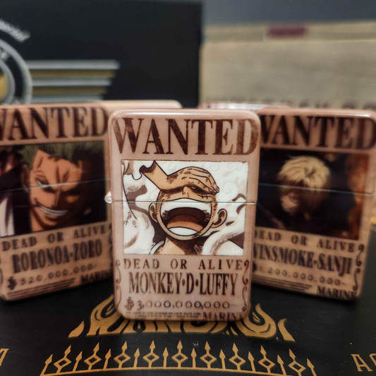 One Piece Custom Lighters - Engraved & Sublimated Bounty Wanted Poster Design, Straw Hat Luffy, Zoro, Sanji, Nami, Robin, Trafalgar D Law
