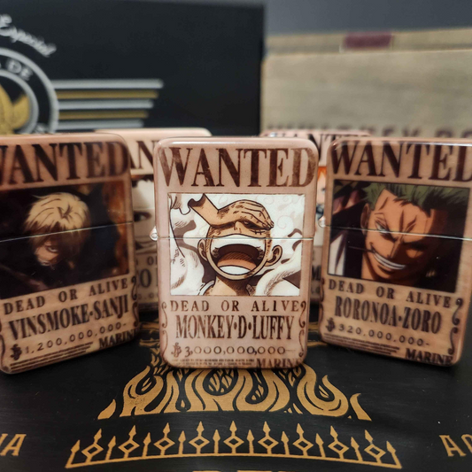 One Piece Custom Lighters - Engraved & Sublimated Bounty Wanted Poster Design, Straw Hat Luffy, Zoro, Sanji, Nami, Robin, Trafalgar D Law